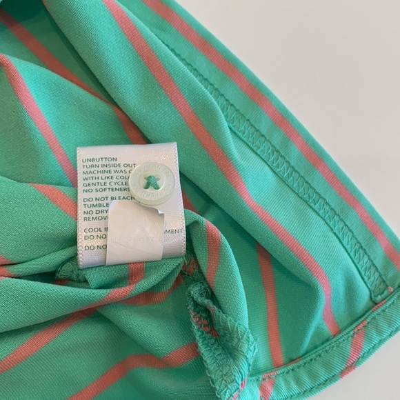 Southern Tide Club Mimosa Hills Green & Orange Striped Polo, M - Picture 7 of 8